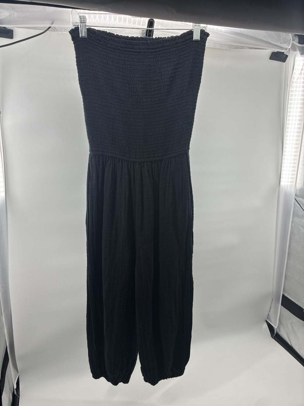 Anaak Strapless Jumpsuit Size 1 Black Smocked Bodice Cotton Gauze